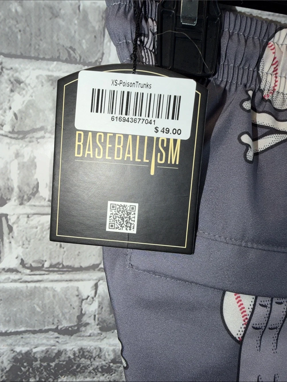 NWT Men’s Gray Baseball Graphic swim trunks